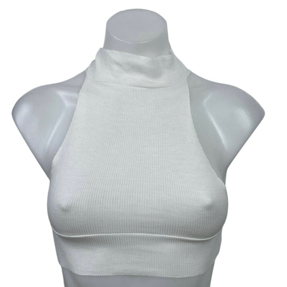 NEW Avila BY DN Naya Ivory White High Neck Racerback Ribbed Crop Top Size XS